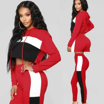 

Color Matching Sports Wear Womens Tracksuit Hoodies Sweatshirt Sports Pants Set Casual Sweat Suit UK