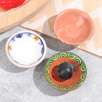 

1pc Dollhouse Mini Ceramics Tableware Vegetable Bowl Rice Bowl Doll Kitchen Furniture Toys for Baby Kids