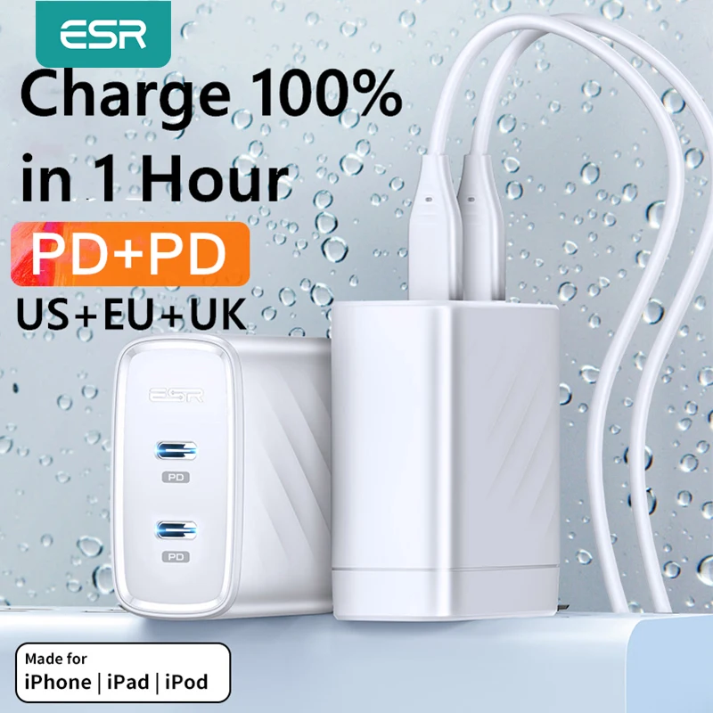 ESR 36W Dual Port Portable Travel Fast Charger for iPhone 11 Pro 7 8 X XR XS Max Samsung iPad Xiaomi Type-c PD | Мобильные телефоны