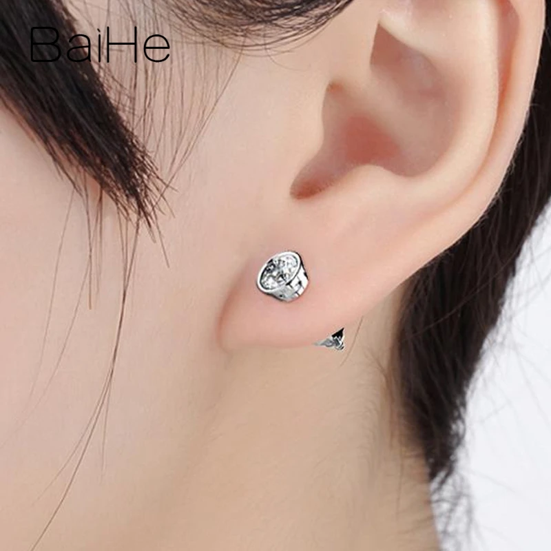 BAIHE, 18 К, белое золото, H/SI, 0.20ct, натуральные бриллианты, женские трендовые ювелирные изделия, Круглые, для помолвки, ювелирные изделия с бриллиантами, серьги-гвоздики