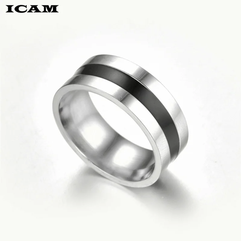 ICAM Size 6-12 Vintage Men Jewelry Stainless Steel Ring Fashion Minimalist Design Black Enamel Mens SIlver Rings | Украшения и