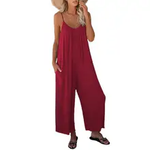 

Hot Sales!!! Jumpsuit Strap Pockets Siamese Overalls Women Adjustable Spaghetti Strap Stretchy Long Pant for Party