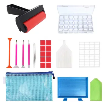 

22 Pcs/set 5D Crystal Painting Tool Kit Embroidery Crystals Tweezers Pen Tray Glue Storage Box Painting Roller