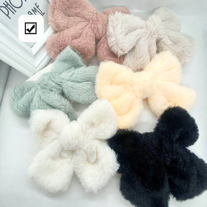 

New Fashion Big Bow Hairpins Sweet Elegant Plush Kid Popular Hair Clip Quatity Solid Color Hair Accessories for Baby Girls Gift