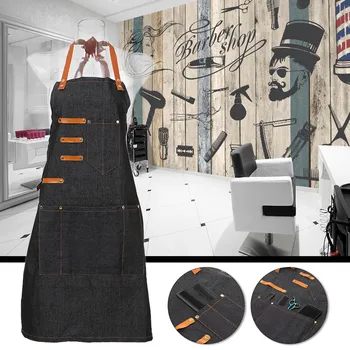 

Hair Dresser Salon Apron with 5 Pockets Hairdressing Cape Hair Cloth Cutting Dyeing Cape for Barber Shop Black Jean