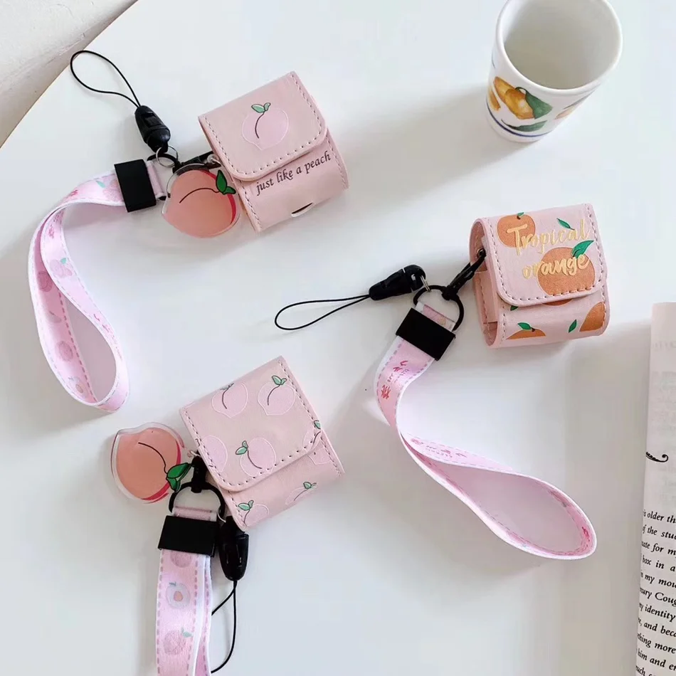 

Leather Earphone Case For AirPods Case Luxury Fruit Cartoon Bag Cover For Apple Air pods 2 Case Box For Earpods Protective Cover