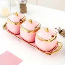 Красивая розовая керамическая банка для приправ, креативная кухонная декоративная бутылка для хранения