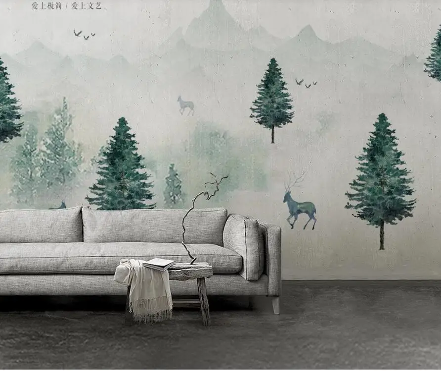 

Изготовленный На Заказ 3D обои Скандинавская ручная роспись Лось лес гостиная фоновое настенное украшение для спальни обои