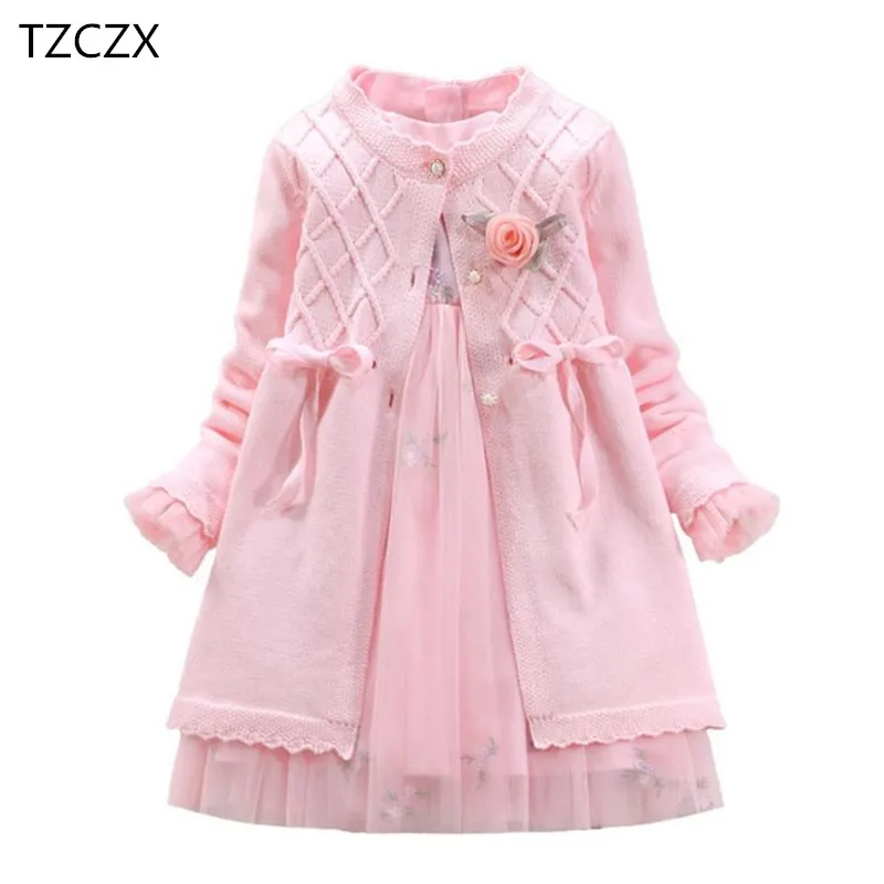 

Spring/Autumn Children girl's sets Princess skirt cotton three-piece suit children's sets cardigan sweater