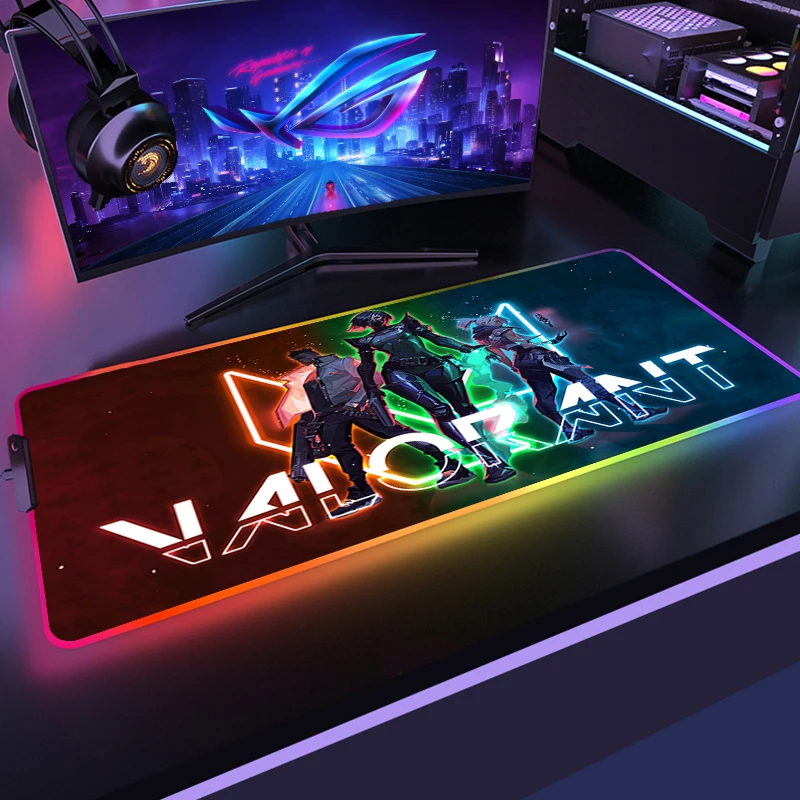 Коврик для мыши Valorant RGB большой коврик Kawaii коврики клавиатуры с подсветкой защита