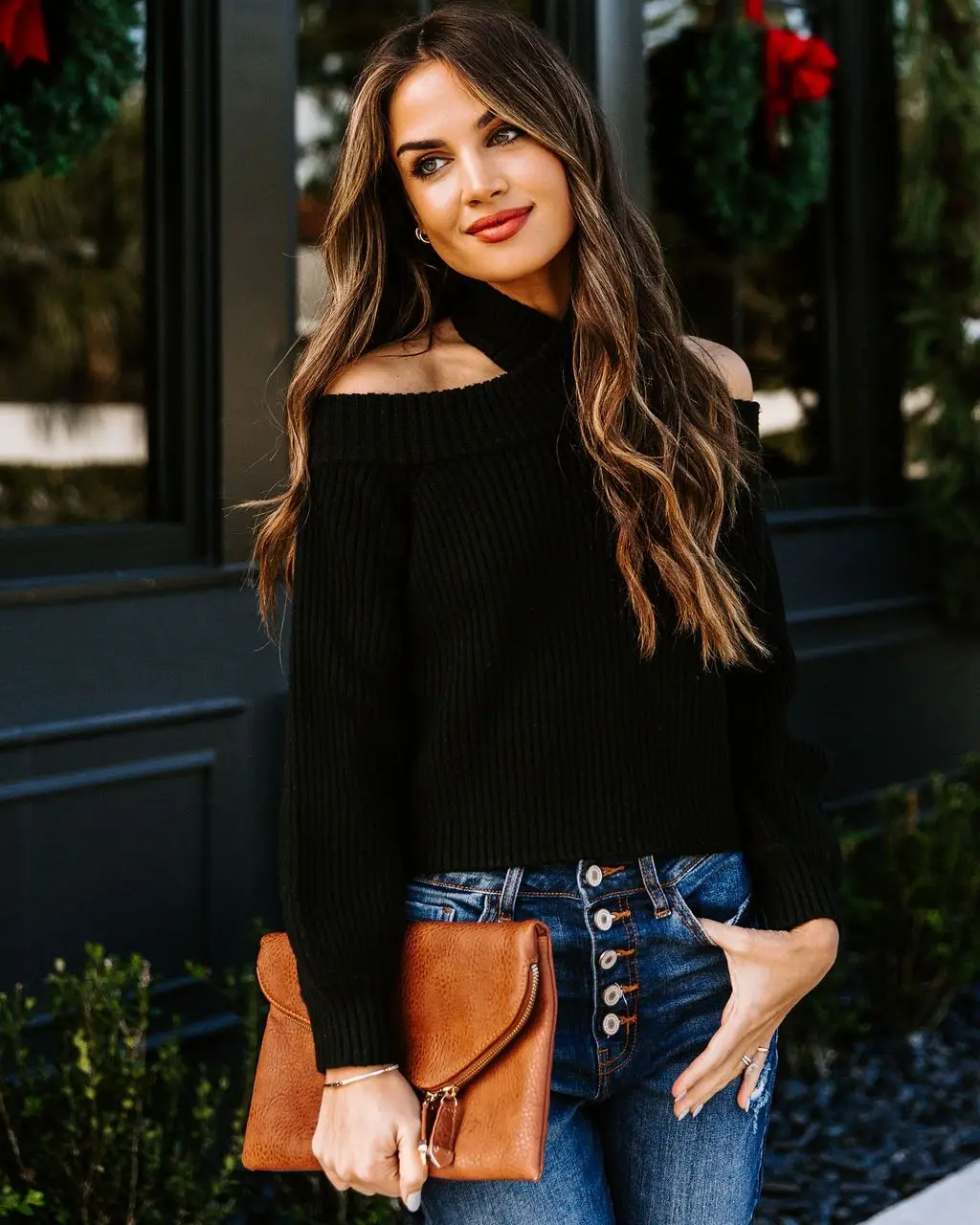 Autumn Women Sweater Long Sleeve Turtleneck Cold Shoulder Sweater Knitted Sweater Casual  Pullover Jumpers 2021 New Female