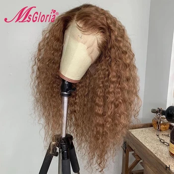 

180% Density 360 Lace Frontal Wig Honey Brown Color Human Hair Wigs For Women Brazilian Remy Curly Lace Front Wig Pre Plucked