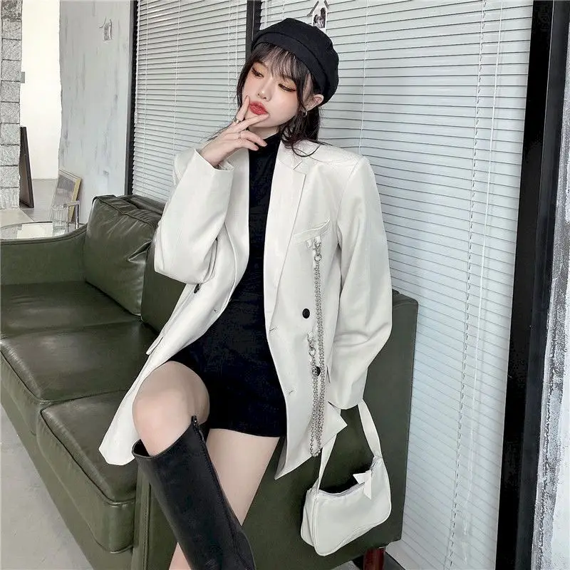 special occasion pant suits New Suit Jacket Women's Trendy Dark Black Retro Loose And Thin Fried Street Suit Jacket Women 2022 Spring And Autumn Loose A plus size dressy pant suits