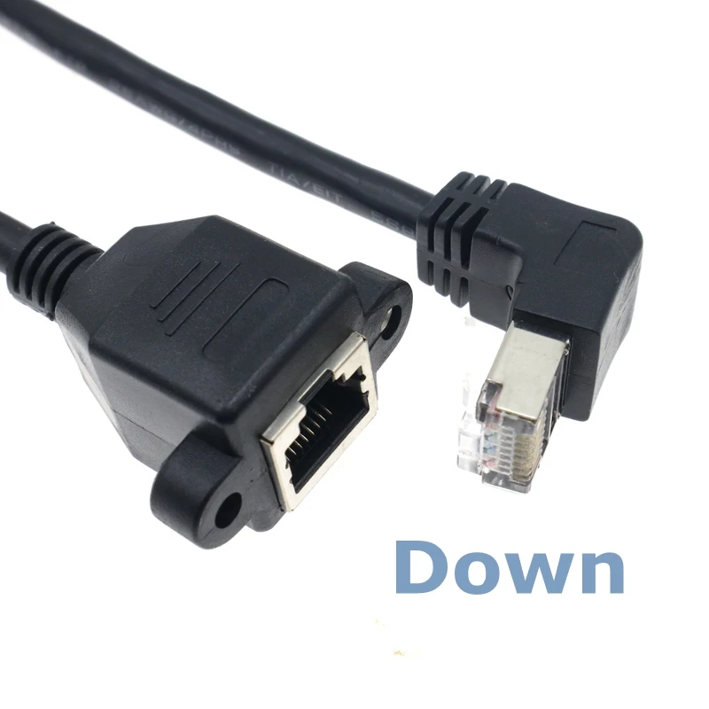 90 Degree RJ45 Male to Female Panel Extension Cable for Ethernet LAN Gigabit Network - CAT5 CAT6 with Screw Hole Description Image.This Product Can Be Found With The Tag Names Computer Cables Connecting, Computer Peripherals, Panel, PC Hardware Cables Adapters