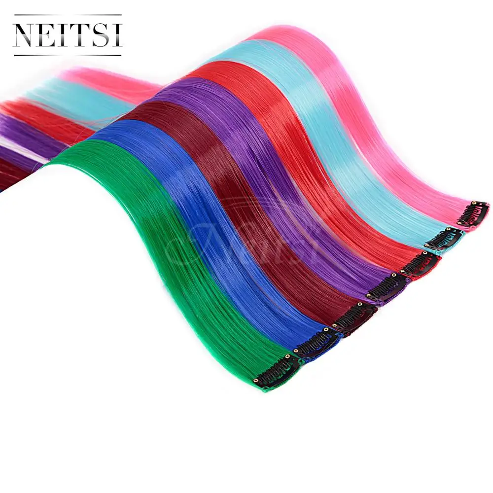 Neitsi 20 ''5 шт./упак. прямой длинный одинарный зажим в одной части Омбре синтетические волосы для наращивания чистая цветная прядь для женщин