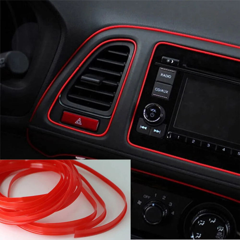 

5M Line Car Van Interior Trim Strip Latex Red Point Edge Gap Door Panel Interior Accessories Mouldings