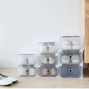 

Shoe Box White Thick Plastic Transparent Storage Box Creative Drawer Shoe Box Free Combination Storage