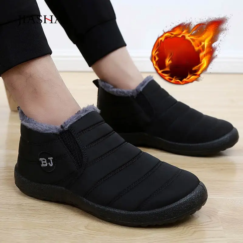Botas de nieve de felpa cálidas para hombre, botines impermeables con cremallera, informales, a la moda, para invierno, 2021