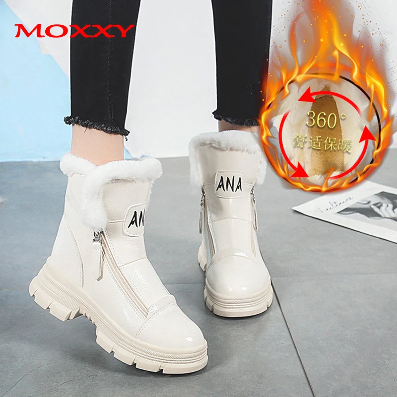 Winter Sneakers Warm Fur Shoes Woman Black White Sneakers Zipper Winter Boots Lady Casual Shoes High Top Sneakers Platform