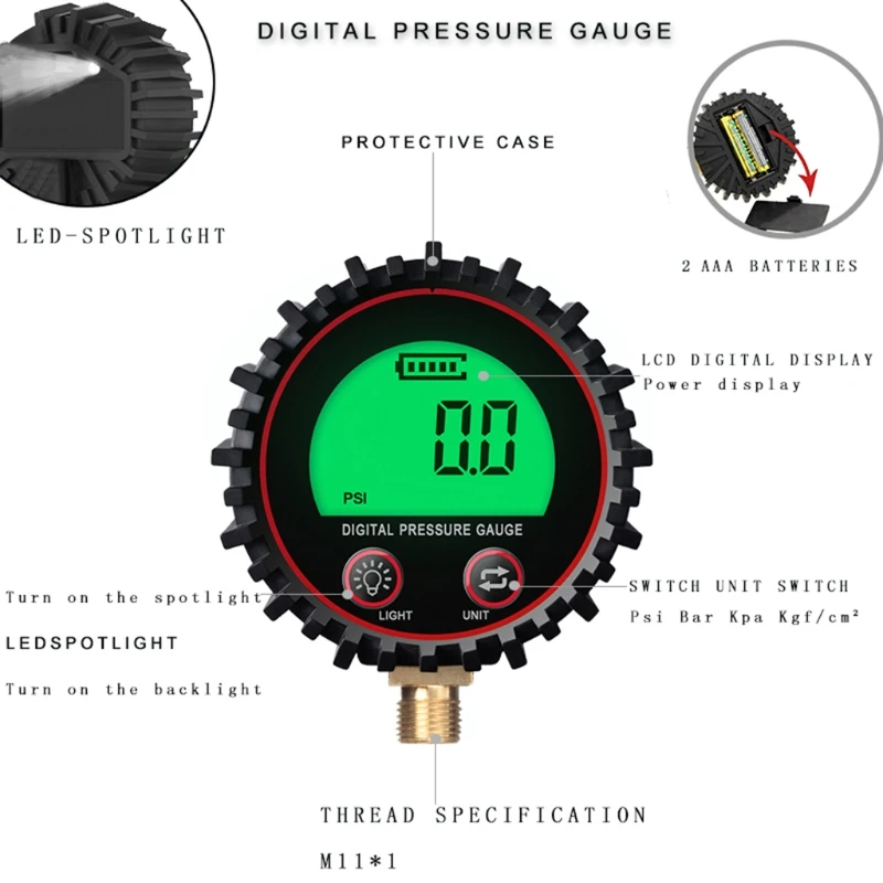 517a Digital Tyre Pressure Gauge Multiple Units Psi/kpa/bar/kgf Cm²