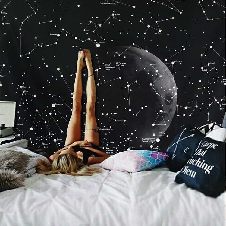 Настенный Гобелен из ткани с изображением созвездия Луны, галактика, ночное небо, психоделический гобелен, с принтом, настенный, для спальни, для дома, декоративный