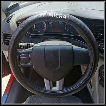 

For Nissan Micra 38cm Car Carbon Fiber Leather Steering Wheel Covers Cap Steering Wheel Cover Auto Car Interior Accessories