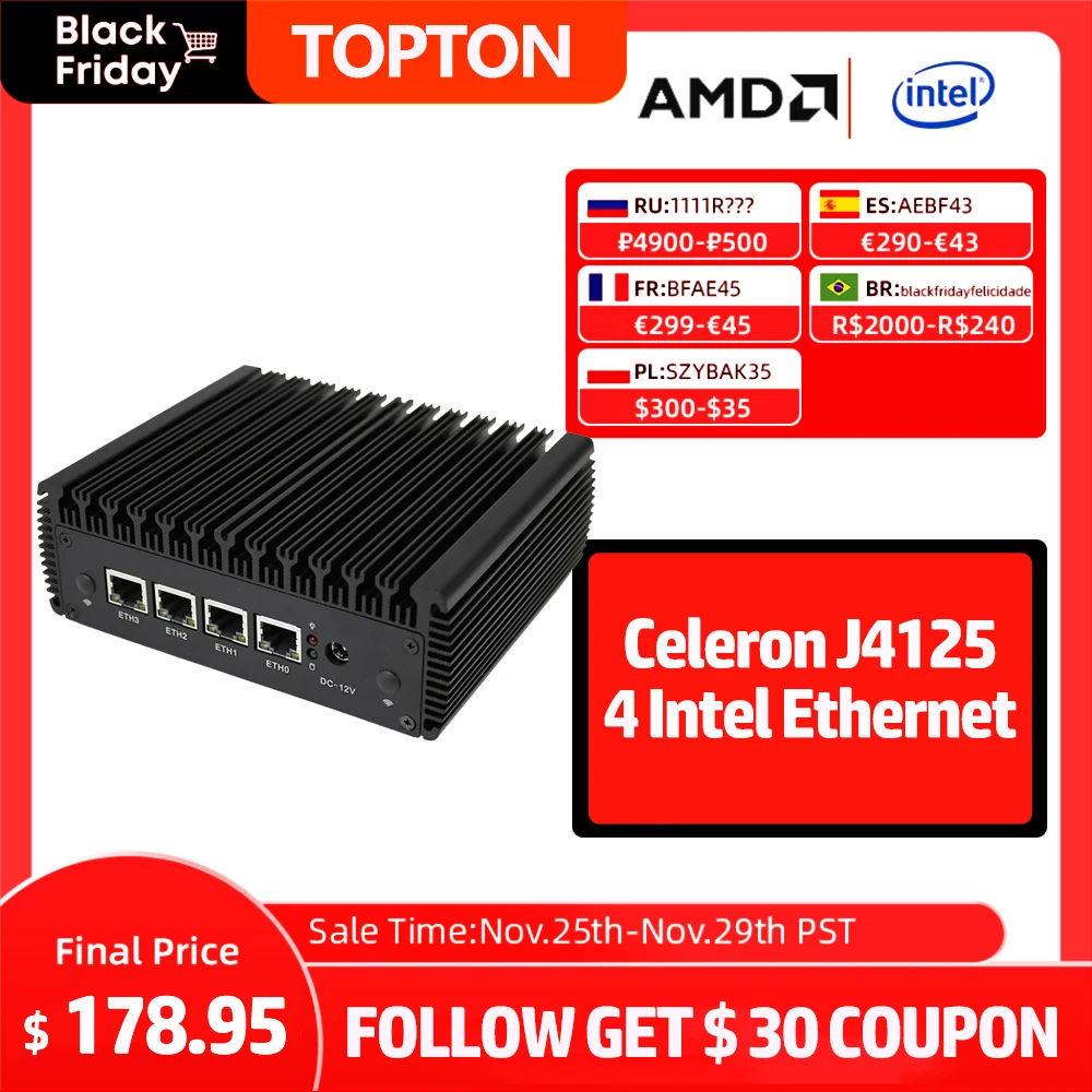 Горячая Распродажа брандмауэр vpn-экран Mikrotik маршрутизатор ПК Intel Celeron J4125 DDR4 AES-NI/4