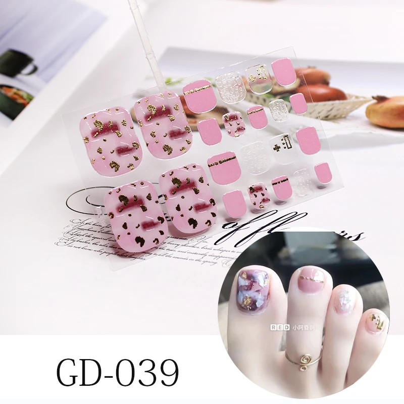 1 лист красота Цветок Клей французский ногтей Обертывания для пальцев ног блестящие наклейки с блестками носок полоски лака для ногтей Маникюр для женщин детей - Цвет: GD-039
