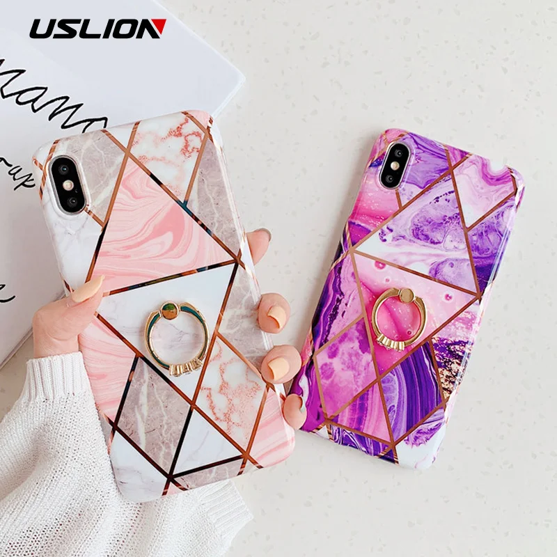 Чехол USLION для телефона iPhone X XS XR Xs Max с геометрическим мраморным покрытием и