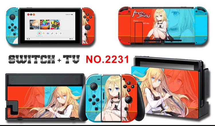 1set New Cute Anime Full Body Sticker for NS Switch Protective Cover Skin Colorful Art for Game Console Joy-Con Controller Decor