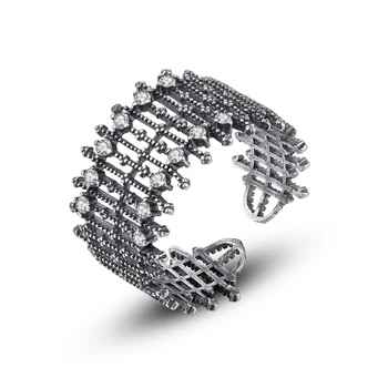 

S925 Thai Silver Wild Personality Opening Adjustable Zircon Retro Couple Ring