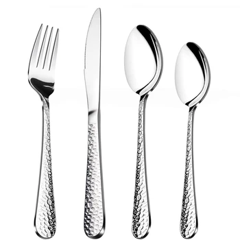 

16 Pieces Cutlery Set,Stainless Steel Hammered Flatware Set Service for 4,Include Knife Fork Spoon