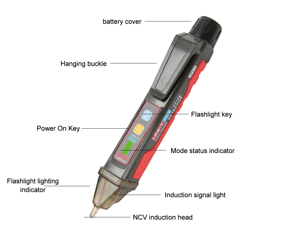Детектор Напряжения Бесконтактный смарт-тест-ручка IP67 UT12E UT12M определение нулевой линии огня Обнаружение напряжения голосовой светильник сигнализация