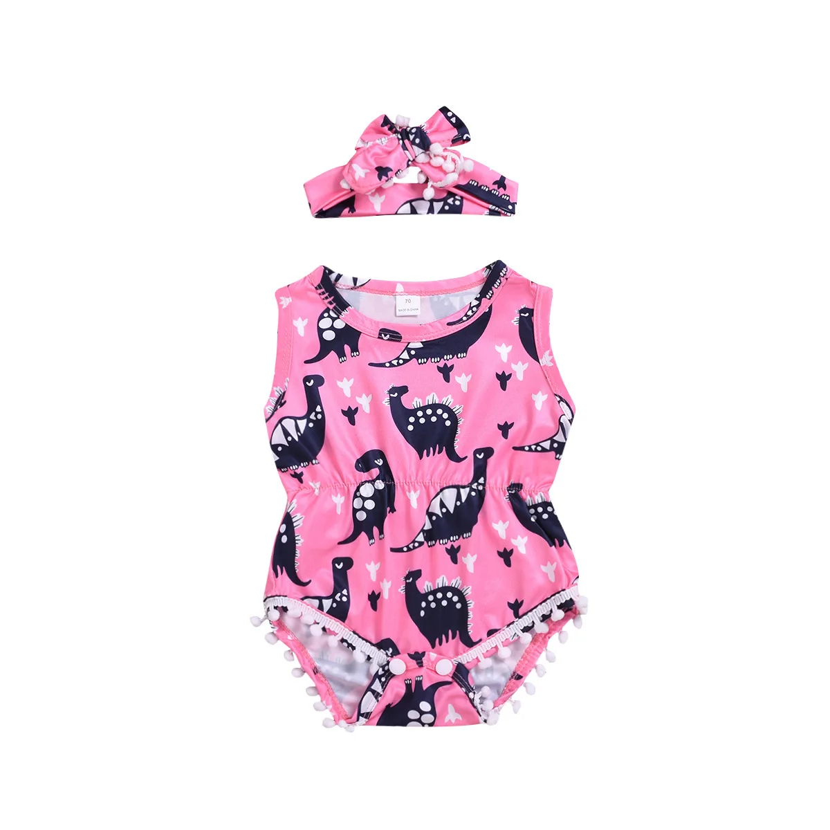 

Infants Onesie 2019 Summer New Style Europe And America Cross Border Girls Pink Dinosaur Furry Ball One-piece Romper Crawling Cl