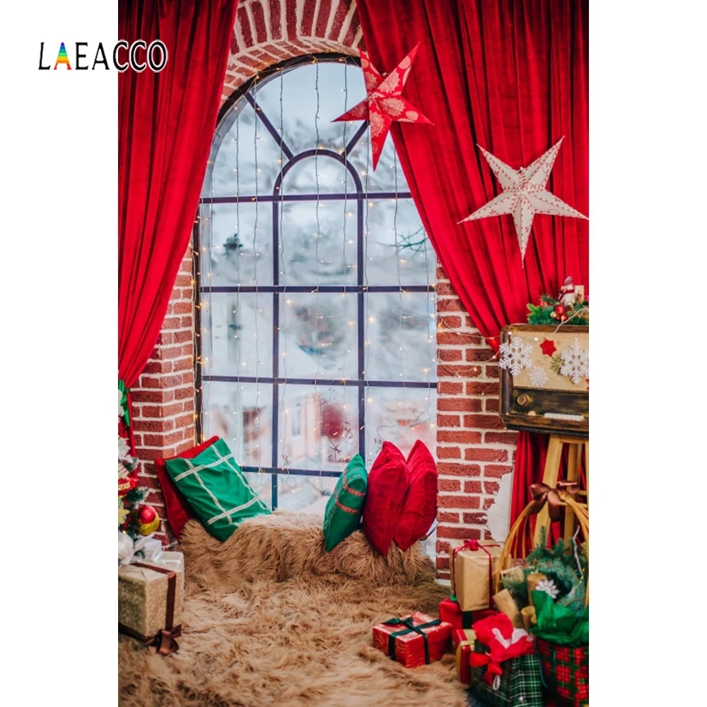 Laeacco фон для рождественских фотографий с изображением Красной Шторы окна