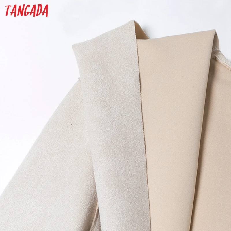 Tangada women Suede long trench coat with belt 2020 autumn winter elegant female outwear windbreak 4H07