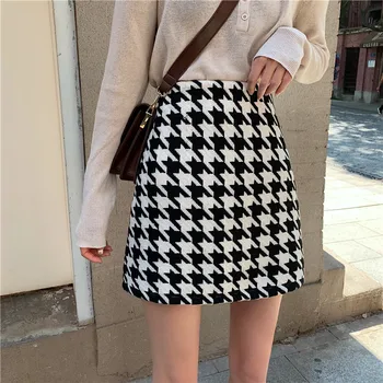 

Autumn Women Popular All-match High-waisted Houndstooth Knitted Skirt Female New Spring Short Skirt A-line Skirt Trend 2020