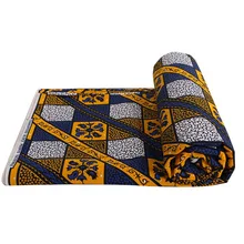 Высокое качество Виниловый фон с изображением синих и желтых печати шелковой ткани для вечерние платье 6Yards \ ЛОТ, в африканском стиле; настоящая ткань с восковой печатью хлопок последняя