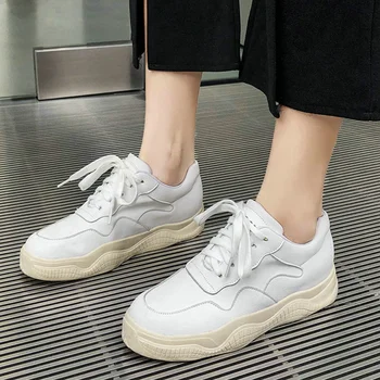 

EshtonShero New Sneakers Women Platform White Sneakers Low Heels Shoes Casual Boots Breathable Soft Woman Chunky Shoes Size 3-13