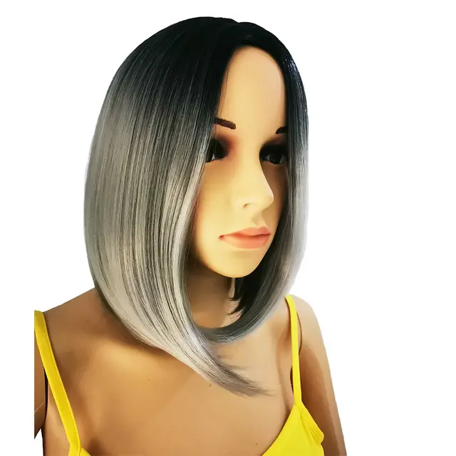 AIYEE Short Straight Brazilian Wig Synthetic Middle Part Hair Wigs Full Head for Black Women Heat Resistant Wig for Women Light Gray
