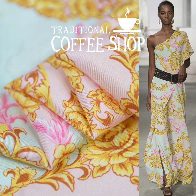 

Spring New Real Silk 140cm Width 16momme 100%silk Brand Twill Printed Fabric for Women Dress Diy Sewng Mflentino Free Shipping