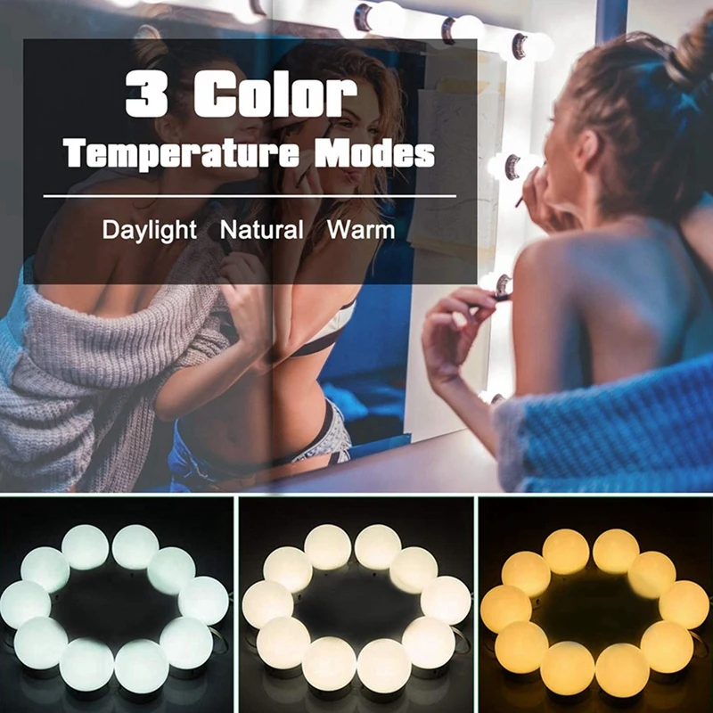 TOP Vanity Mirror Lights Kit,3 Dimmable Color With 10 Led Light Bulbs For Vanity Table Set And Bathroom Mirror,Hollywood Style L