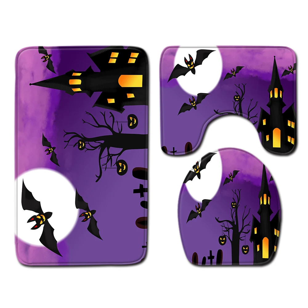 Комплект из трех предметов для ванной и туалета на Хэллоуин, коврик для ванной комнаты, нескользящий ковер, теплые подушки, предметы домашнего обихода