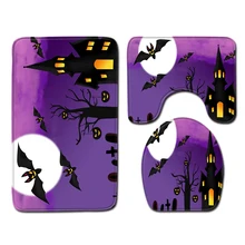 Комплект из трех предметов для ванной и туалета на Хэллоуин, коврик для ванной комнаты, нескользящий ковер, теплые подушки, предметы домашнего обихода