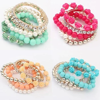 

Bohemian Flower Charm Multi Layered Beads Bracelets For Women Boho Crystal Seed Beads Bracelets Jewelry Party Gift
