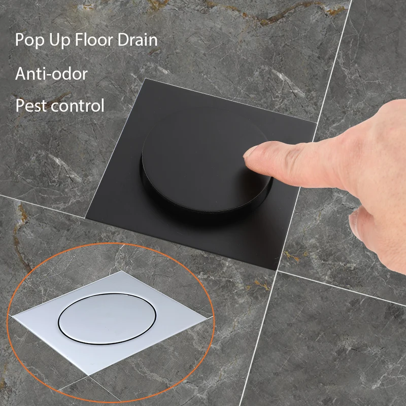 Cubierta cuadrada de latón para drenaje de suelo, tapón de drenaje para ducha, baño, antiolor