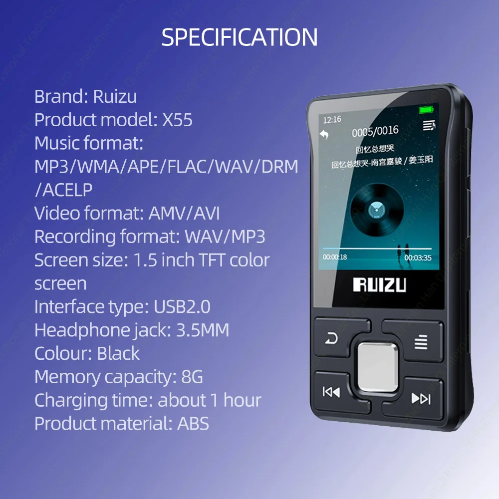 RUIZU X55 Клип Спорт Портативный Спорт Bluetooth MP3 8 Гб цветной экран Поддержка TF карты, FM, HD запись, функциональный музыкальный плеер