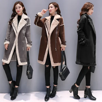 

Deerskin Patchwork Lambskin Womens Coats Winter Solid Turn-down Collar Long Coats For Winter For Women Womens Clothing