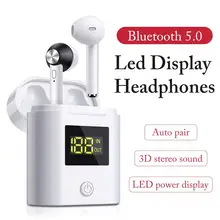 D019 беспроводные наушники Мини Bluetooth 5,0 наушники HD стерео спортивные наушники с микрофоном светодиодный дисплей зарядное устройство чехол для