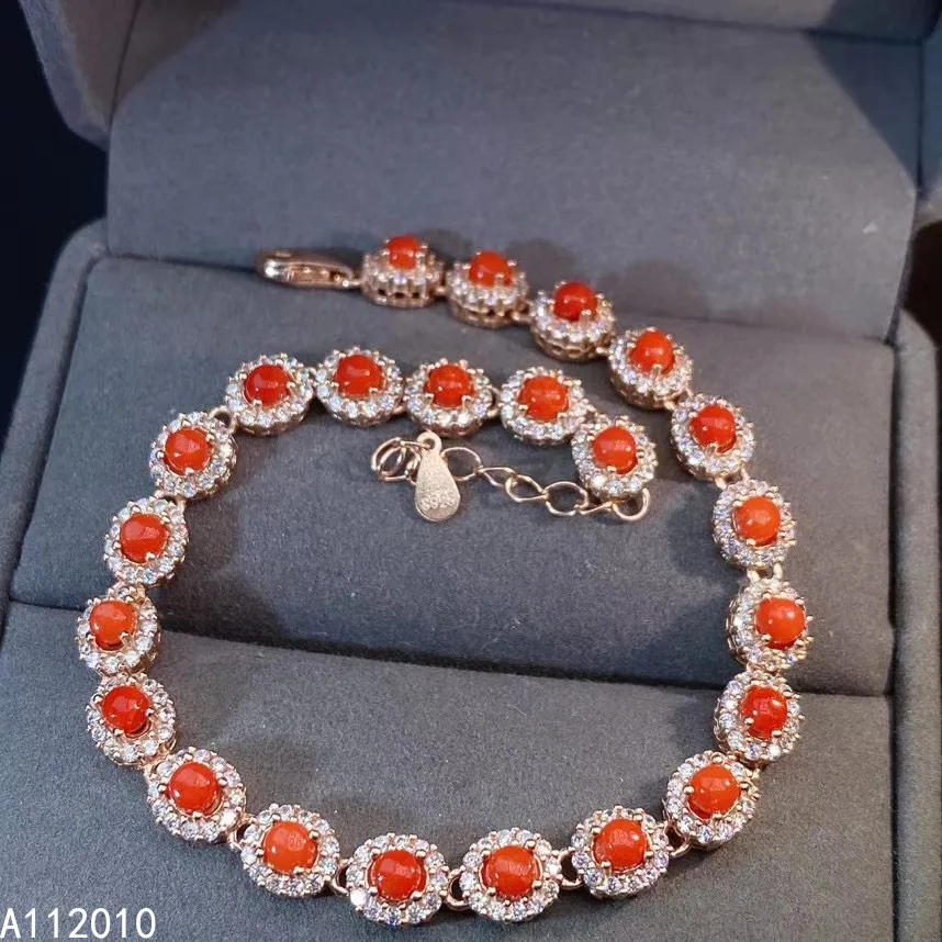 

KJJEAXCMY Fine Jewelry 925 Sterling Silver inlaid red coral women hand bracelet vintage support detection